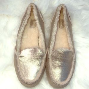 UGG sheepskin and leather metallic slippers